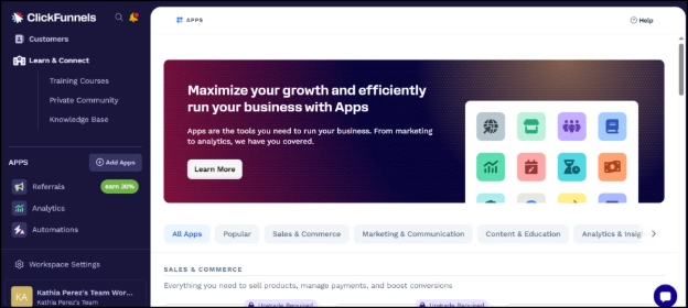 ClickFunnels 2.0 APPS Dashboard