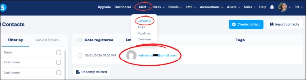 Checking submitted contact information in Systeme.io CRM