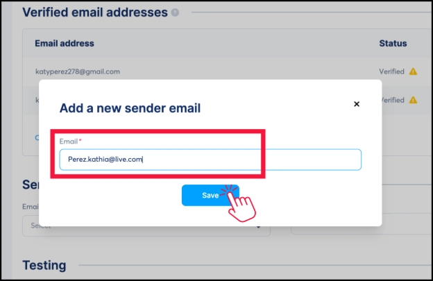 Adding a new sender email address in Systeme.io