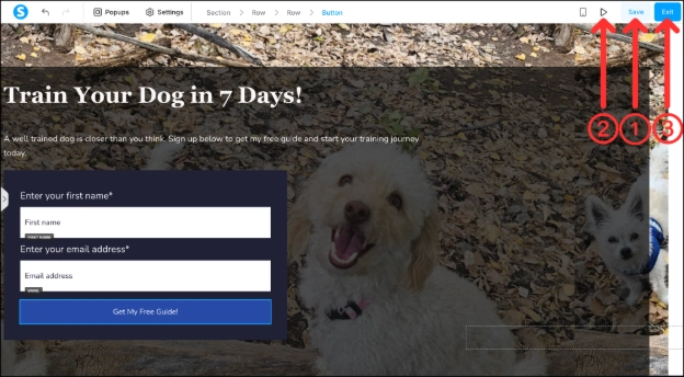 Previewing your completed funnel in the Systeme.io funnel editor