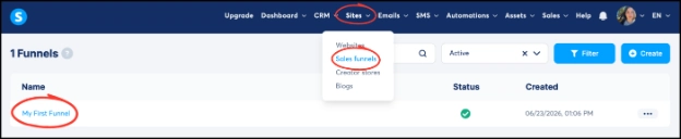 Opening a funnel in Systeme.io