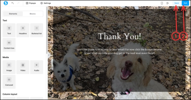 Saving your thank-you page and exiting the Systeme.io funnel editor