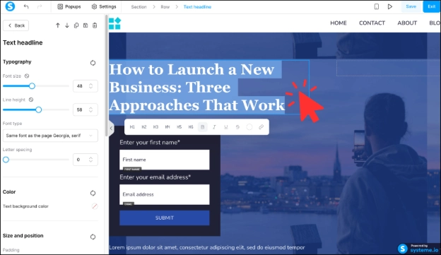 Editing the text in Systeme.io's funnel builder