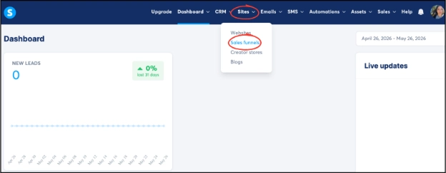 Navigating to funnels in Systeme.io