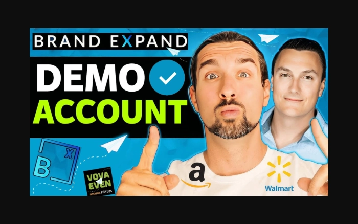 Brand Expand shows a demo account for Amazon and Walmart sellers