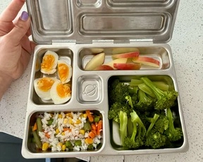 Lunch packed in the stainless steel PlanetBox Lunch Box. Non toxic food containers are essential in the summer heat.