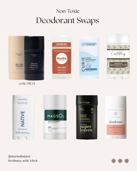 Non-toxic deodorant swaps free of endocrine disrupting compounds and synthetic fragrance.