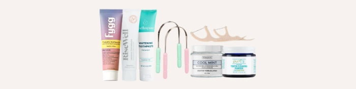 Natural oral care products including fluoride free toothpaste and tooth powder